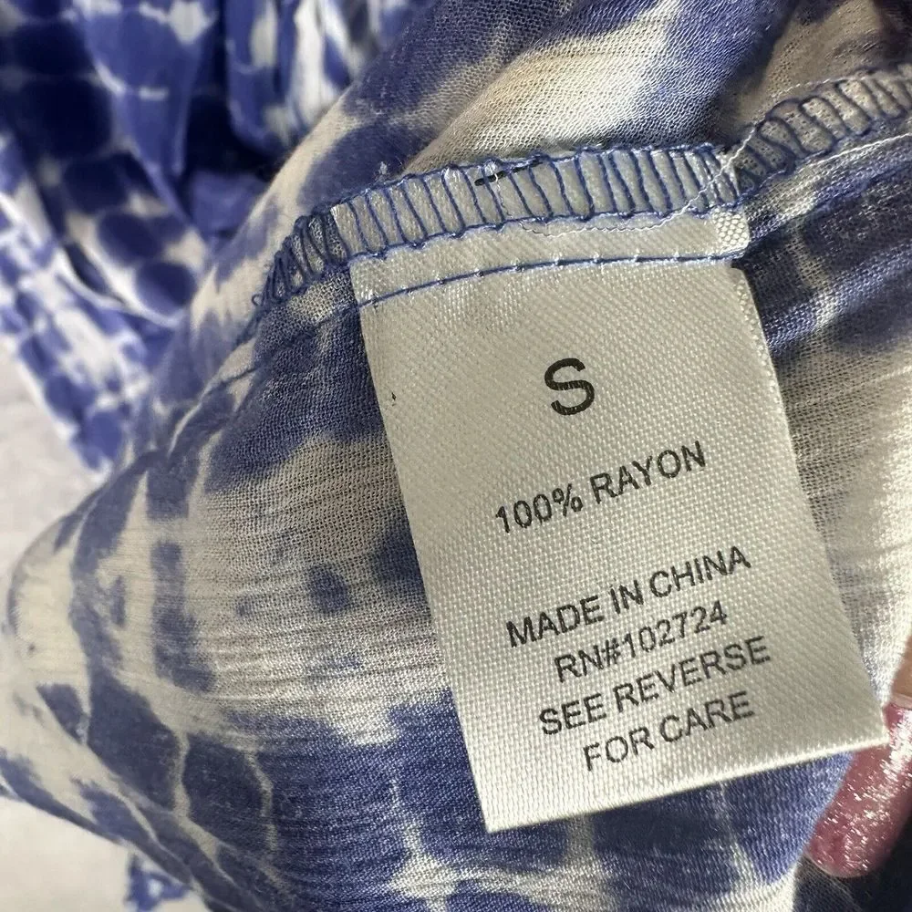 Tie Dye On Off The Shoulder Boho Peasant Hippie Bishop Sleeve Blouse Tunic Small